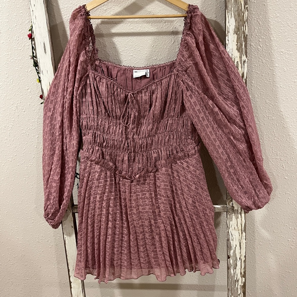 ASOS Textured Long Sleeve Dress in Mauve